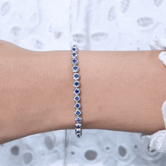 Lab Grown Blue Sapphire Tennis Bolo Bracelet with Rope Chain