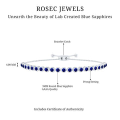 Lab Grown Blue Sapphire Tennis Bolo Bracelet with Rope Chain
