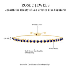 Lab Grown Blue Sapphire Tennis Bolo Bracelet with Rope Chain