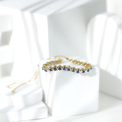 Lab Grown Blue Sapphire Tennis Bolo Bracelet with Rope Chain