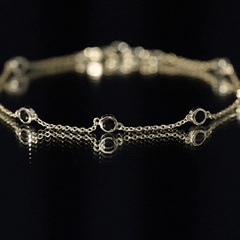 Bezel Set Black Onyx Seven Stone Station Chain Bracelet