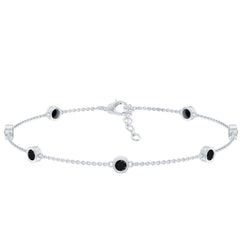 Bezel Set Black Onyx Seven Stone Station Chain Bracelet