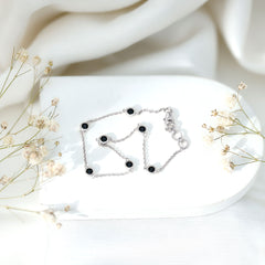 Bezel Set Black Onyx Seven Stone Station Chain Bracelet