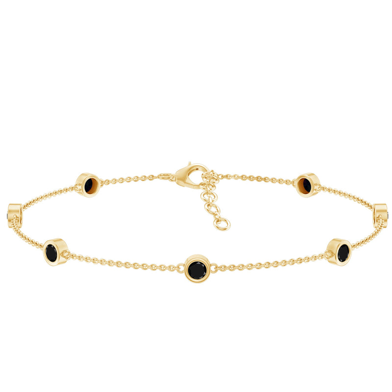 Bezel Set Black Onyx Seven Stone Station Chain Bracelet