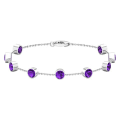 Bezel Set 4 Carat Amethyst Station Chain Bracelet for Women