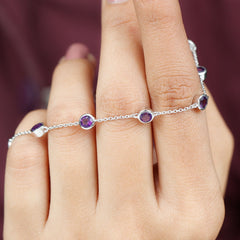 Bezel Set 4 Carat Amethyst Station Chain Bracelet for Women