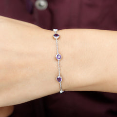 Bezel Set 4 Carat Amethyst Station Chain Bracelet for Women
