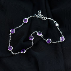 Bezel Set 4 Carat Amethyst Station Chain Bracelet for Women