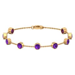 Bezel Set 4 Carat Amethyst Station Chain Bracelet for Women