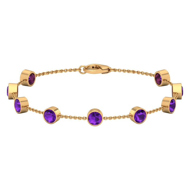 Bezel Set 4 Carat Amethyst Station Chain Bracelet for Women