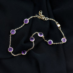 Bezel Set 4 Carat Amethyst Station Chain Bracelet for Women