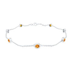 Natural Citrine 7 Stone Station Chain Bracelet for Women