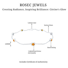 Natural Citrine 7 Stone Station Chain Bracelet for Women