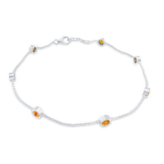 Natural Citrine 7 Stone Station Chain Bracelet for Women
