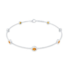 Natural Citrine 7 Stone Station Chain Bracelet for Women