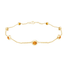 Natural Citrine 7 Stone Station Chain Bracelet for Women