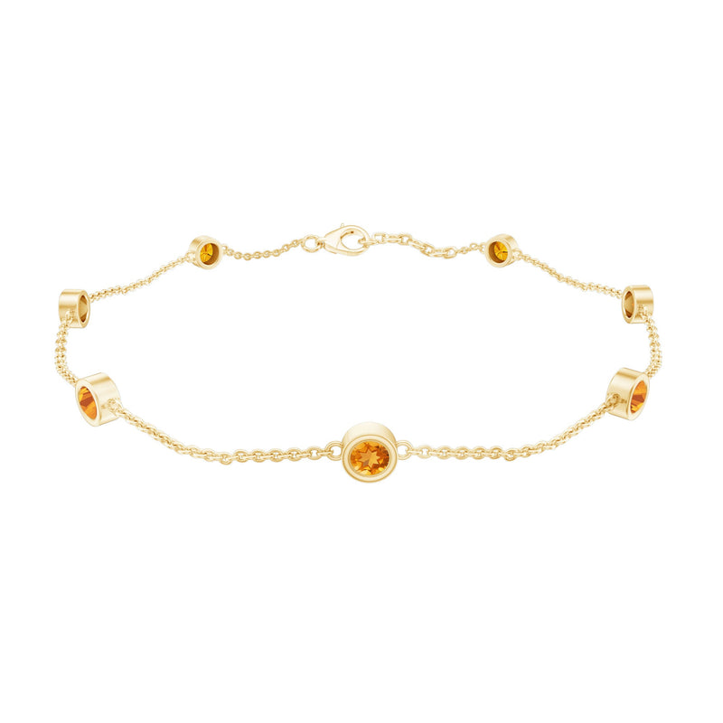 Natural Citrine 7 Stone Station Chain Bracelet for Women