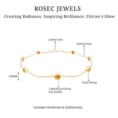 Natural Citrine 7 Stone Station Chain Bracelet for Women