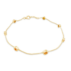 Natural Citrine 7 Stone Station Chain Bracelet for Women
