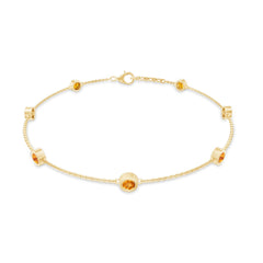 Natural Citrine 7 Stone Station Chain Bracelet for Women