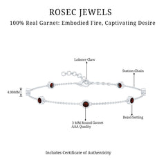 Bezel Set Garnet Seven Stone Station Chain Bracelet