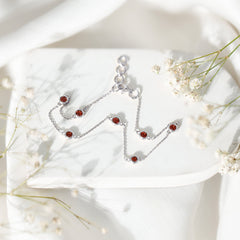 Bezel Set Garnet Seven Stone Station Chain Bracelet