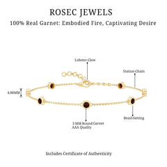 Bezel Set Garnet Seven Stone Station Chain Bracelet