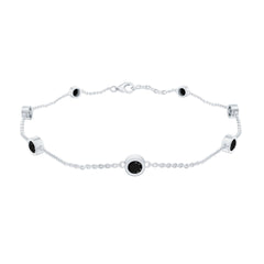 Natural Black Spinel 7 Stone Station Chain Bracelet