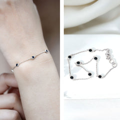 Natural Black Spinel 7 Stone Station Chain Bracelet