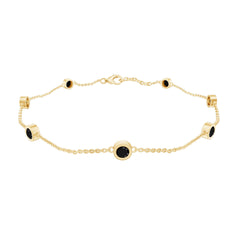 Natural Black Spinel 7 Stone Station Chain Bracelet