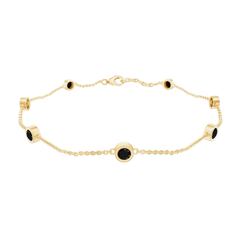 Natural Black Spinel 7 Stone Station Chain Bracelet