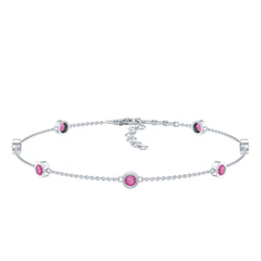 Real Pink Tourmaline Station Chain Bracelet for Women