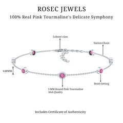 Real Pink Tourmaline Station Chain Bracelet for Women