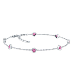 Real Pink Tourmaline Station Chain Bracelet for Women