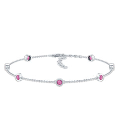 Real Pink Tourmaline Station Chain Bracelet for Women