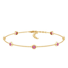 Real Pink Tourmaline Station Chain Bracelet for Women