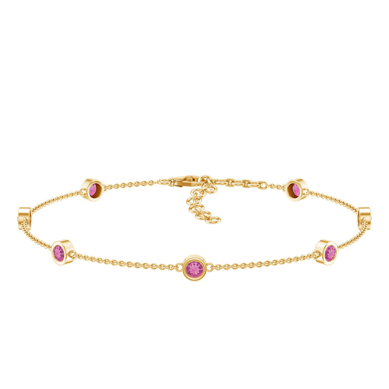 Real Pink Tourmaline Station Chain Bracelet for Women