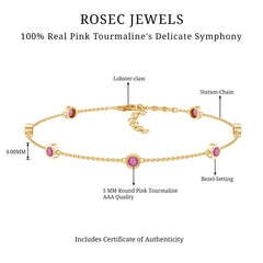 Real Pink Tourmaline Station Chain Bracelet for Women
