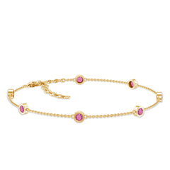 Real Pink Tourmaline Station Chain Bracelet for Women