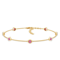 Real Pink Tourmaline Station Chain Bracelet for Women