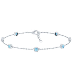 Bezel Set Aquamarine Station Bracelet for Women