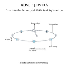 Bezel Set Aquamarine Station Bracelet for Women
