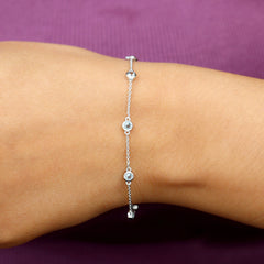 Bezel Set Aquamarine Station Bracelet for Women