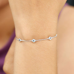 Bezel Set Aquamarine Station Bracelet for Women