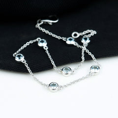 Bezel Set Aquamarine Station Bracelet for Women