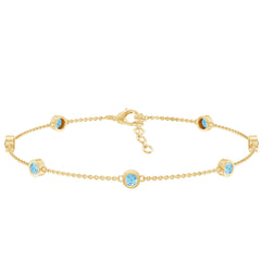 Bezel Set Aquamarine Station Bracelet for Women