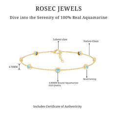 Bezel Set Aquamarine Station Bracelet for Women