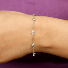 Bezel Set Aquamarine Station Bracelet for Women