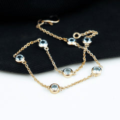 Bezel Set Aquamarine Station Bracelet for Women