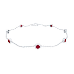 Natural Ruby 7 Stone Station Chain Bracelet for Women
